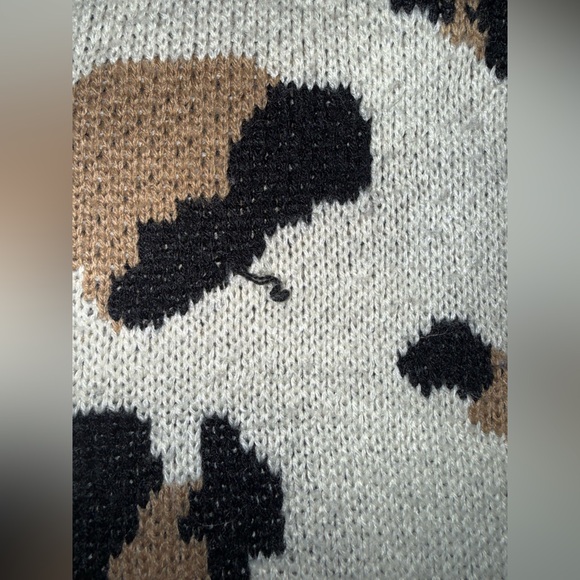 Anthropologie Entro Leopard Sweater V Neck Size Large Heavy Knit Distressed Hem - Picture 5 of 10